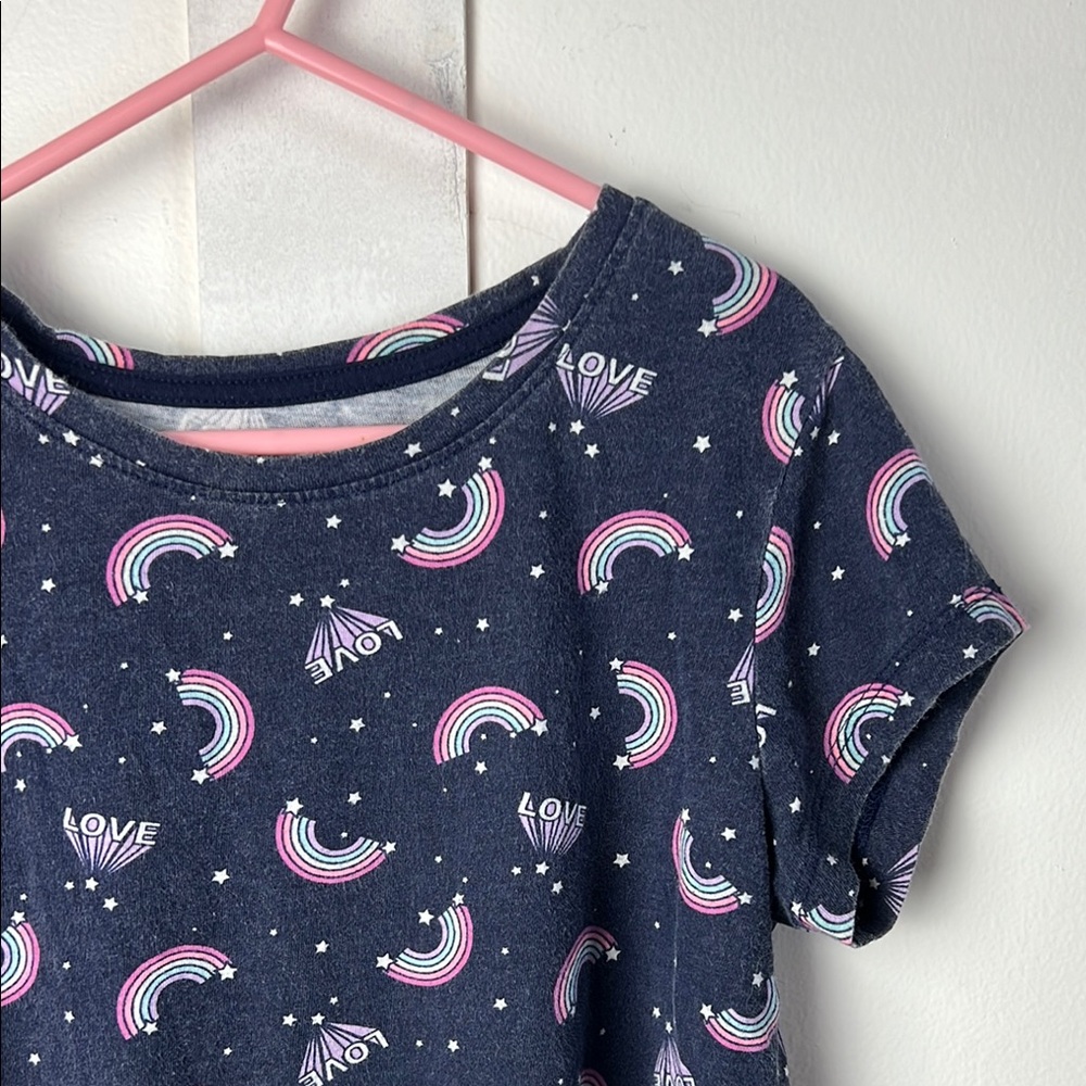 George Kids Short Sleeve Tee - Navy with Pink and White Rainbows - Picture 2 of 4